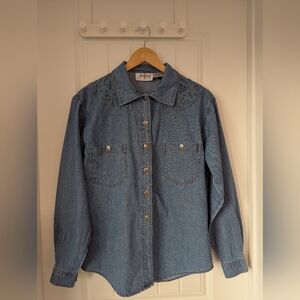 Vintage Denim Blouse Lace Size 8